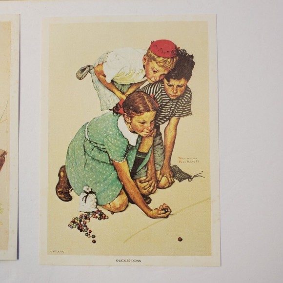 2 Norman Rockwell Lithographs 1972 Golden Days Knuckles Down Orgnl Envelope 5x7 - Picture 3 of 12